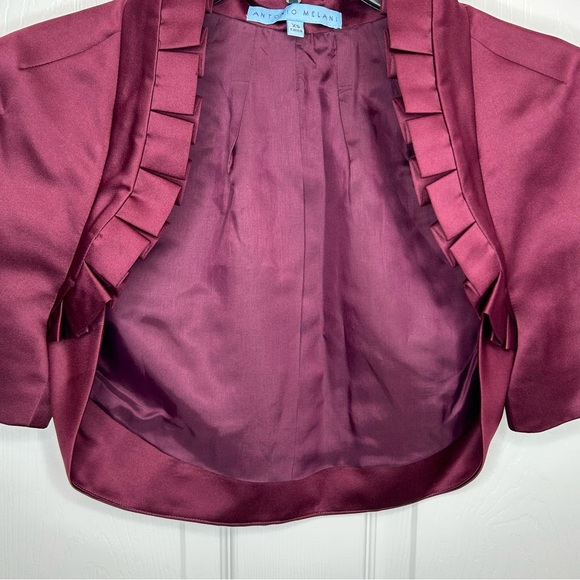 Antonio Melani Ruffled Burgundy Satin Bolero Shrug Jacket Size XS - Picture 6 of 9